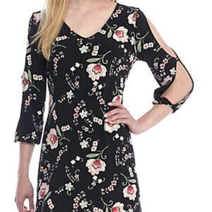 Kaari Blue Print Jersey Knit Cutout Sleeve Dress